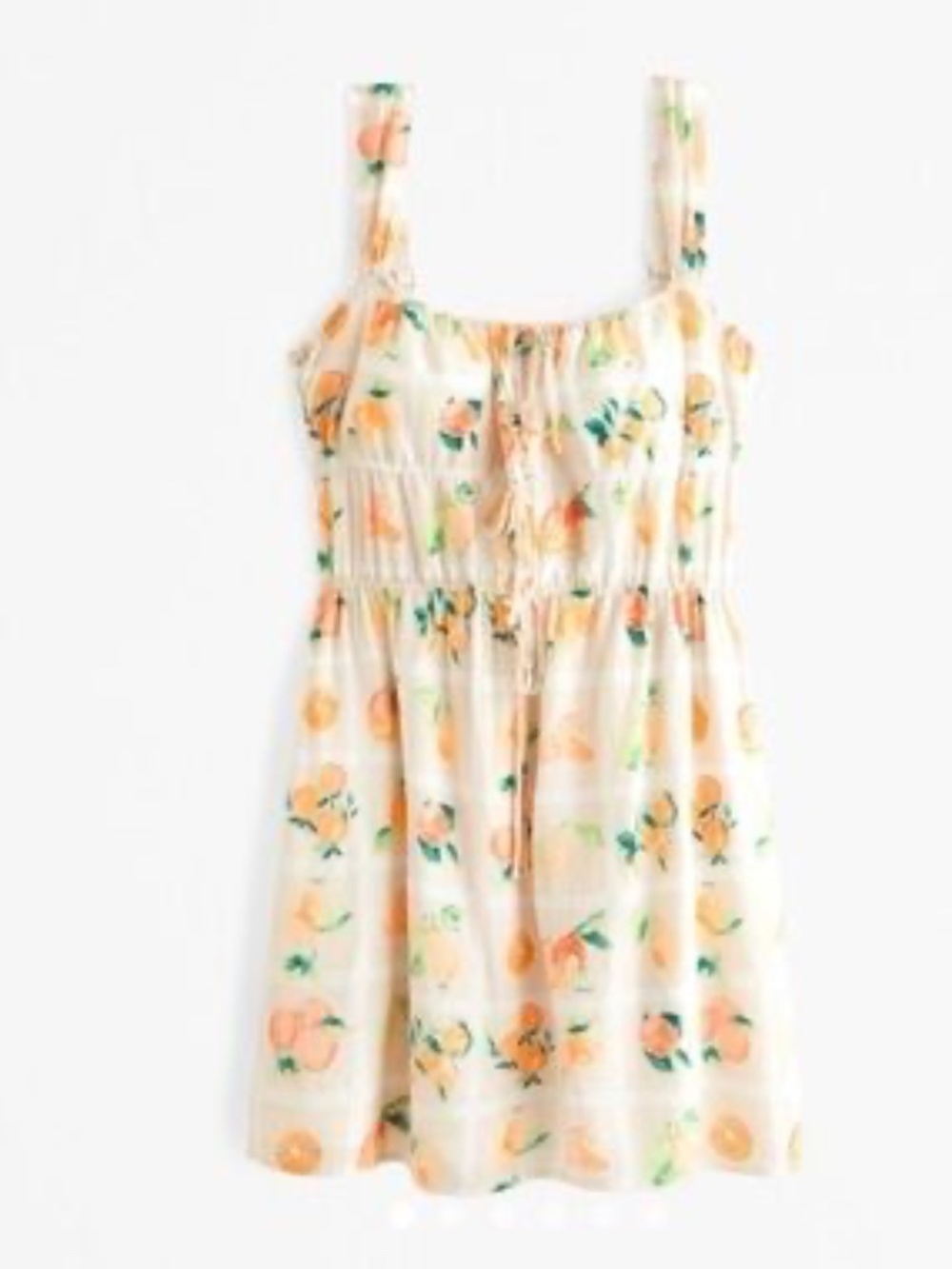Abercrombie & Fitch Fruit Print Tie Front Mini Dress Cream Peach Lemon Large - Picture 2 of 7